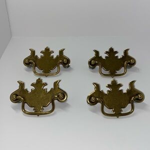 Antique solid brass furniture hardware. Drawer pulls.